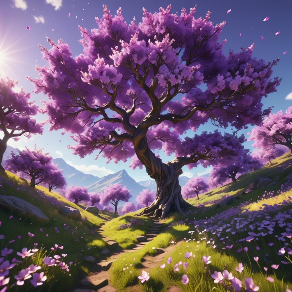 Majestic Purple Tree in Full Bloom: 3D Render