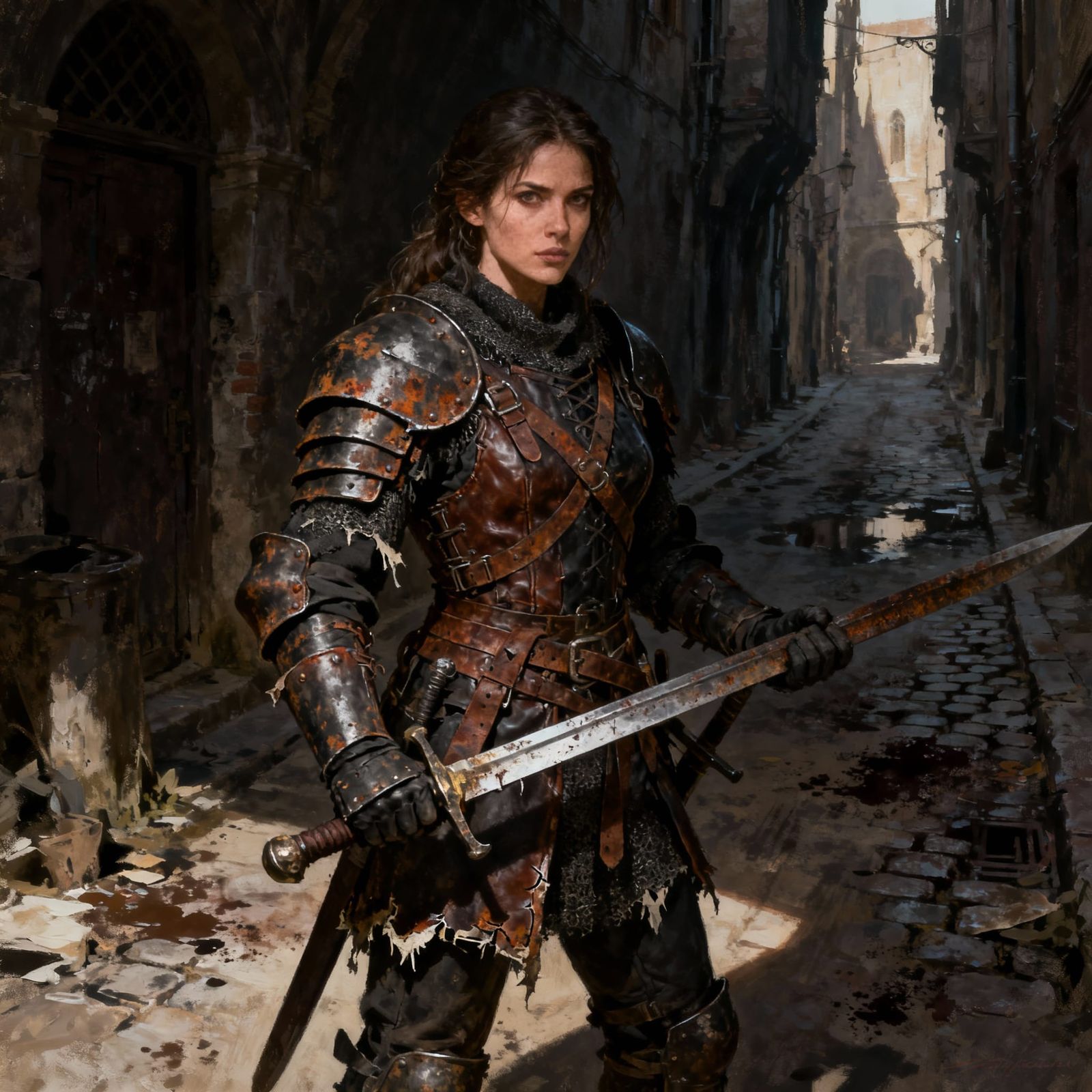 Medieval Mercenary Woman with Two-Handed Sword