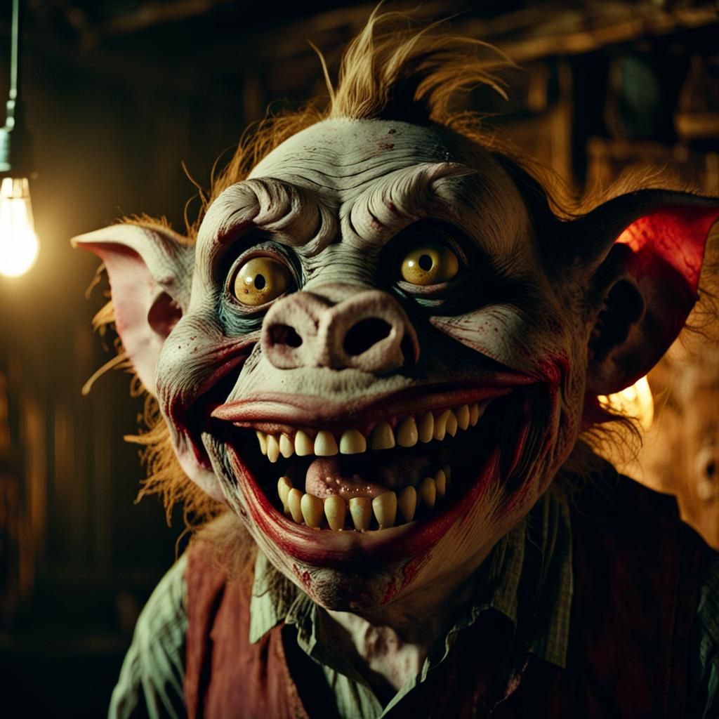 Zombie Monkey Clown Pig Farmer in Abandoned Barn