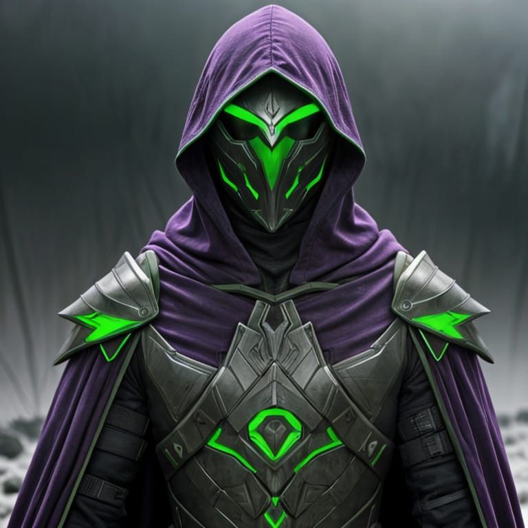 Purple Armored Figure with Glowing Eyes