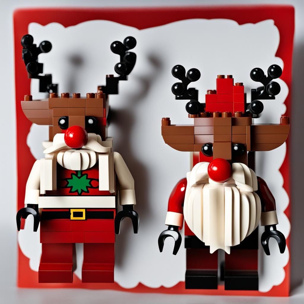 Lego Santa and Reindeer Christmas Scene