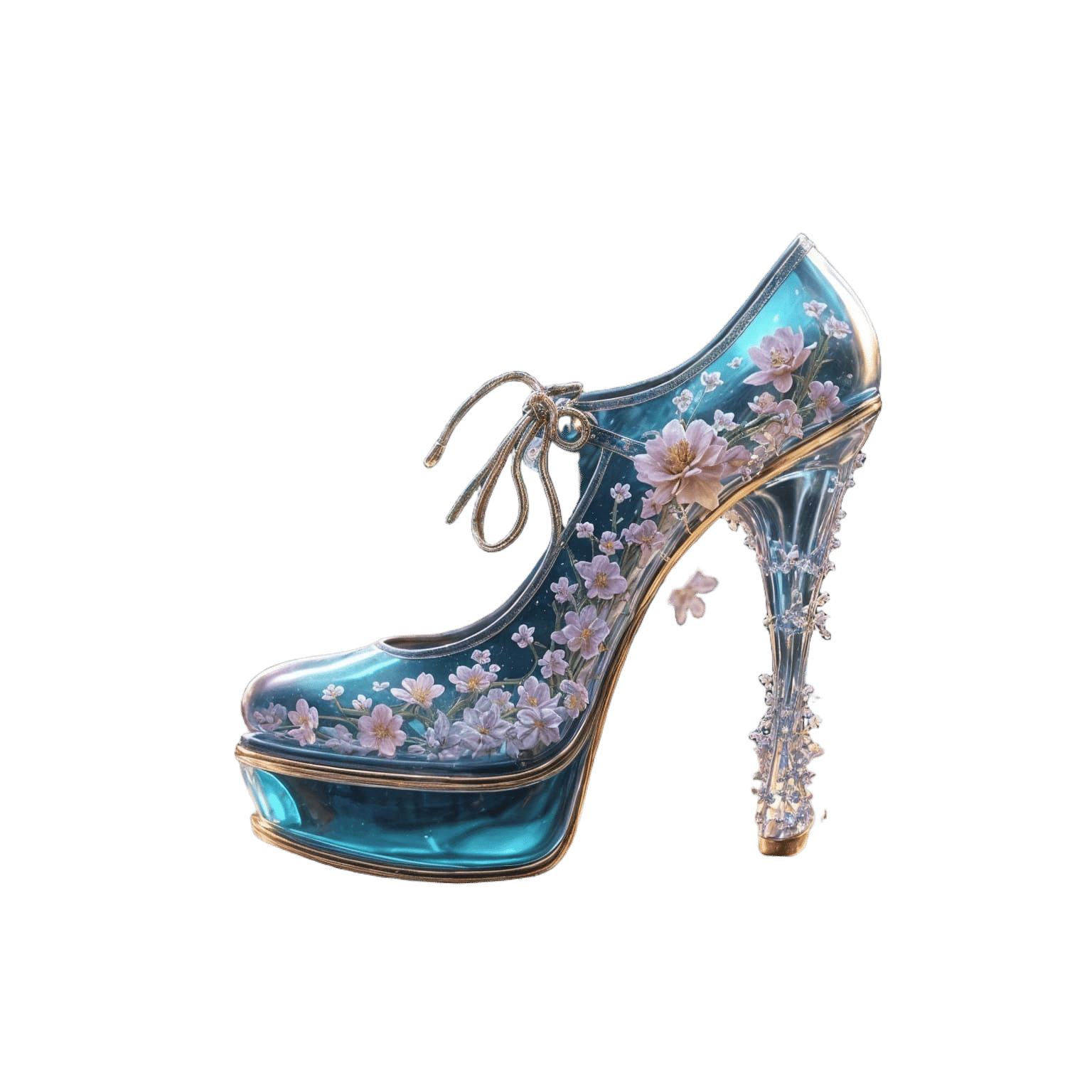Opalescent Flower Tattooed Glassy Platform Shoes