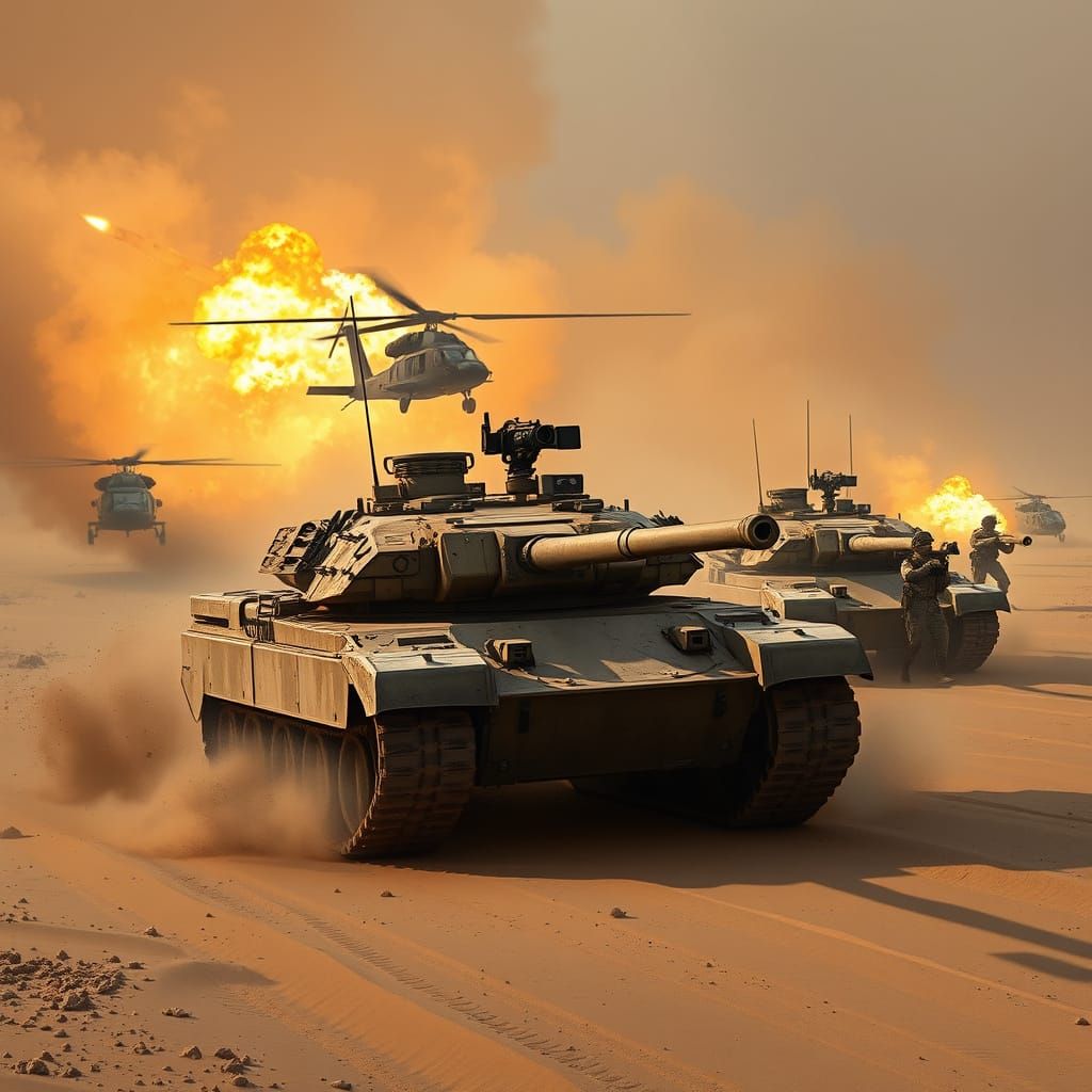 Cyberpunk Tanks Engage in Desert Storm