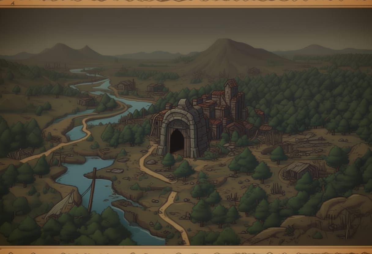 Pixel Art World Map: City, Forest, and Dungeon