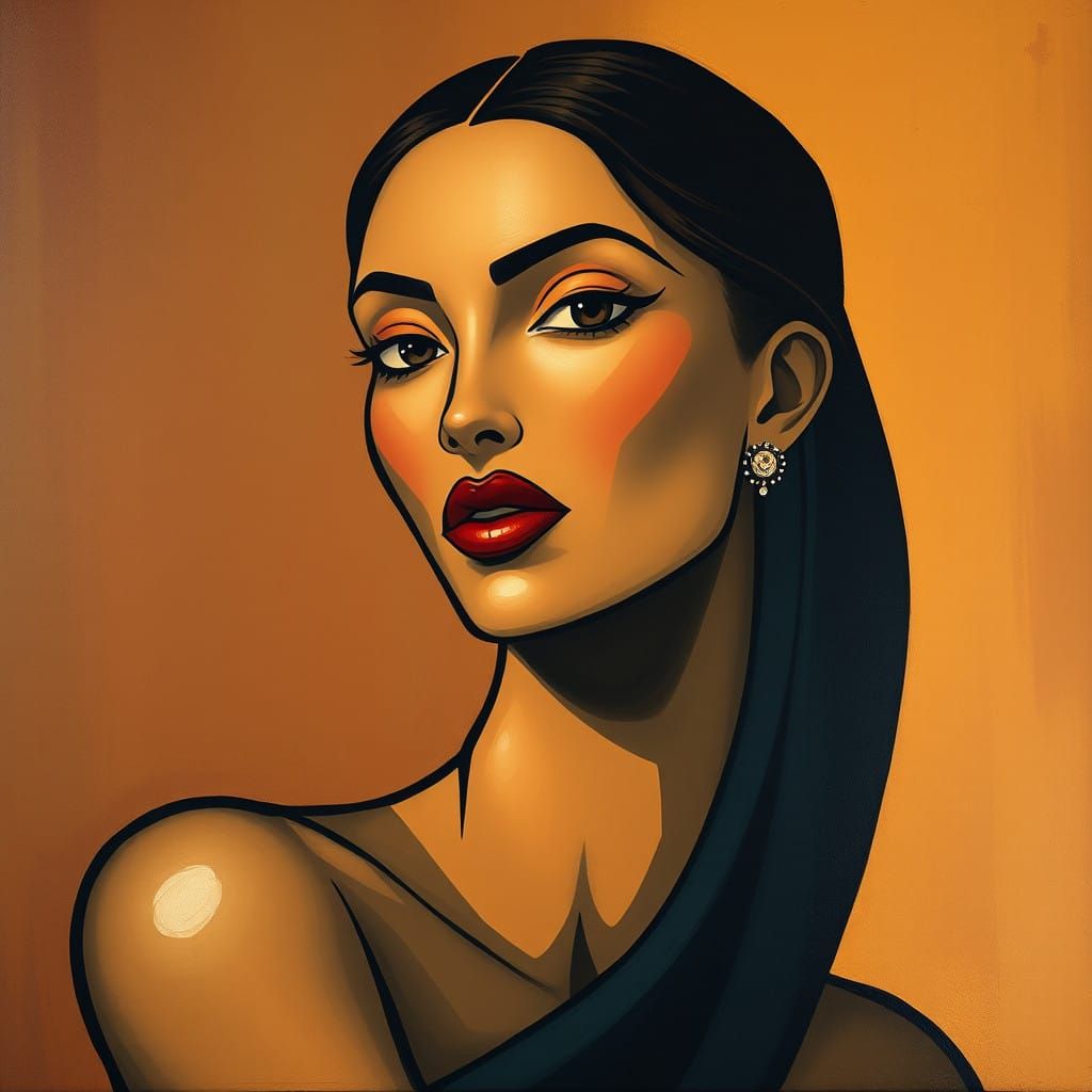 Serene Modigliani-Inspired Portrait of an Elegant Woman