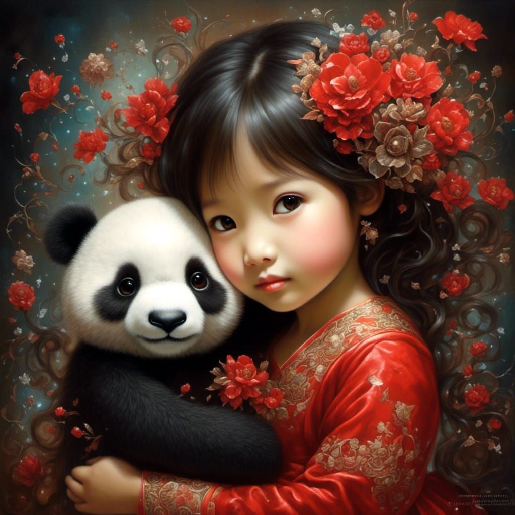 Adorable Korean Toddler Portrait with Panda