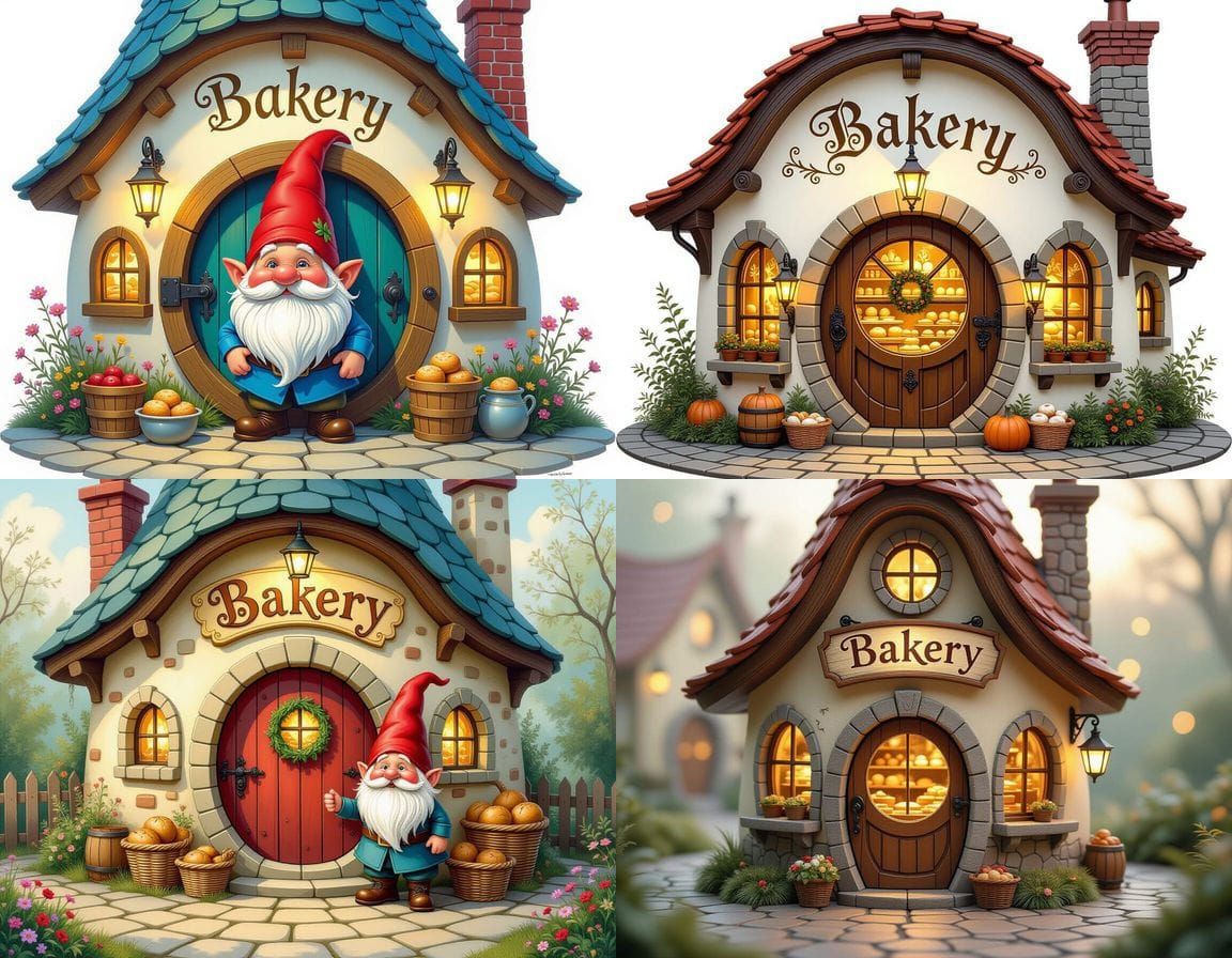 Realistic Gnome Bakery Oil Painting with Intricate Details