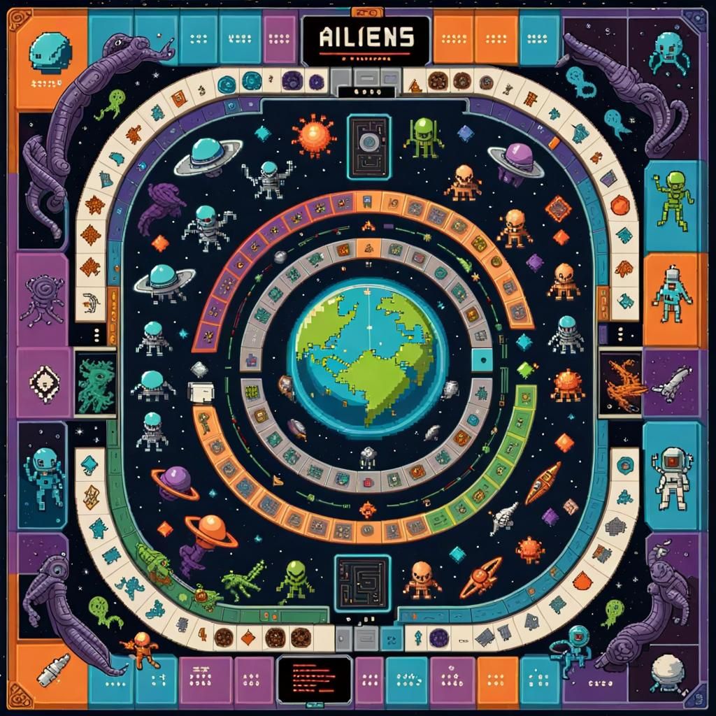 Intricate Pixel Art Alien Board Game