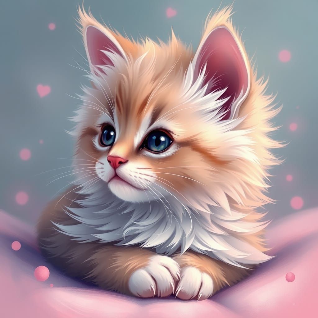 Whimsical Pastel Kitten in Art Nouveau Style