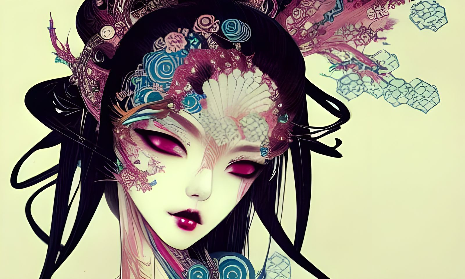 Elegant Geisha in Biopunk Ukiyo-e Style