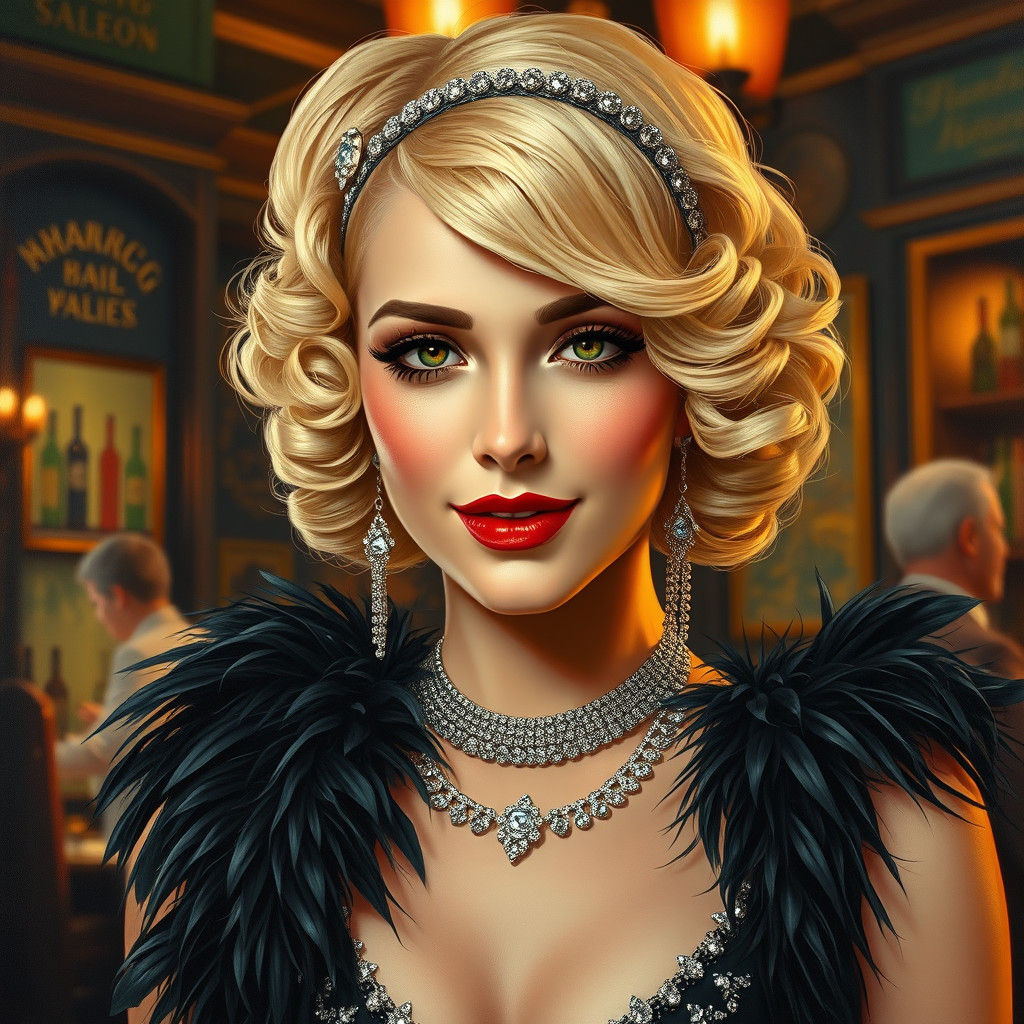 Roaring Twenties Flapper Portrait as Oil Painting
