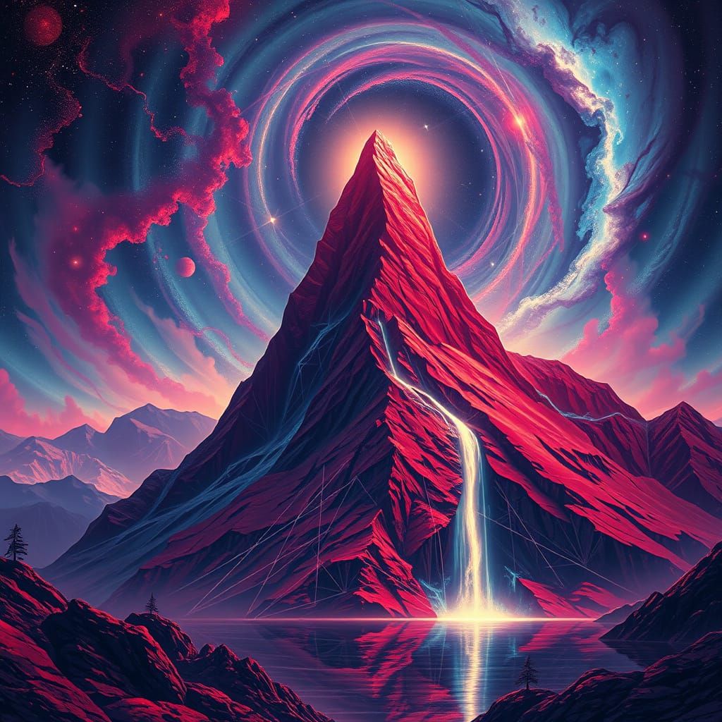 Majestic Mountain Peak in Cosmic Nebula