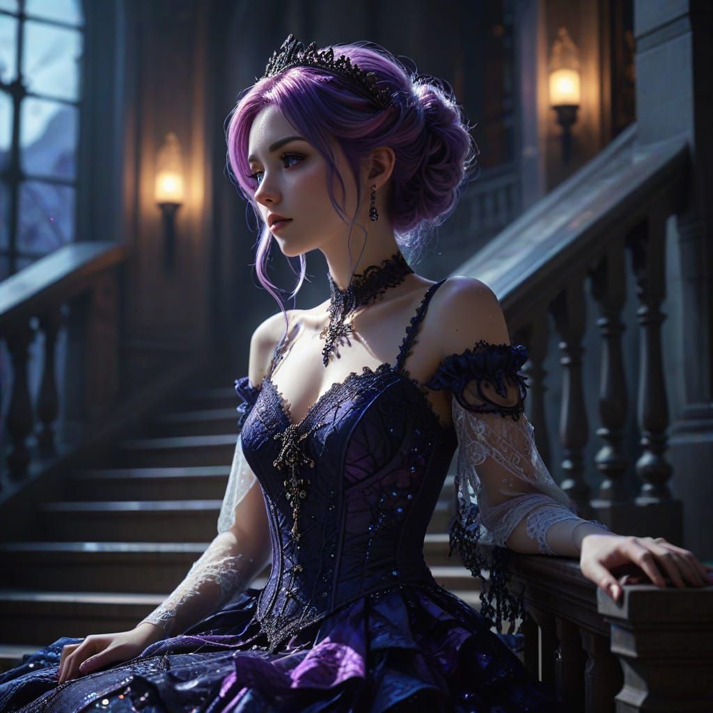 Gothic Anime Princess with Multicolored Hair