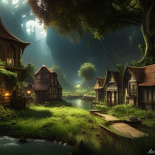 Fantastical Swamp Village Concept Art