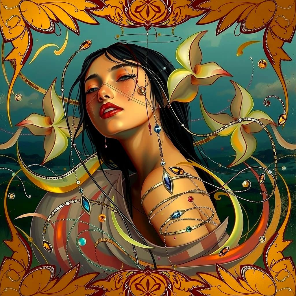 Abstract Expressionism with Iridescent Swirling Shapes