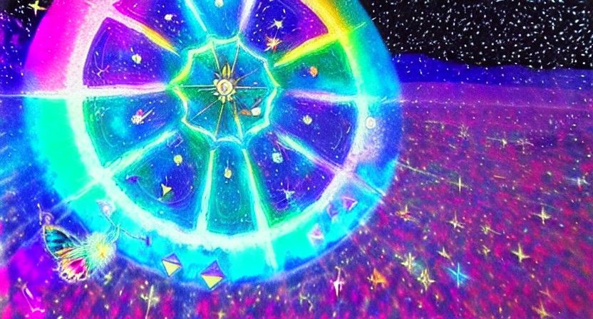 Holographic Astral Cosmic Illustration in Mixed Media