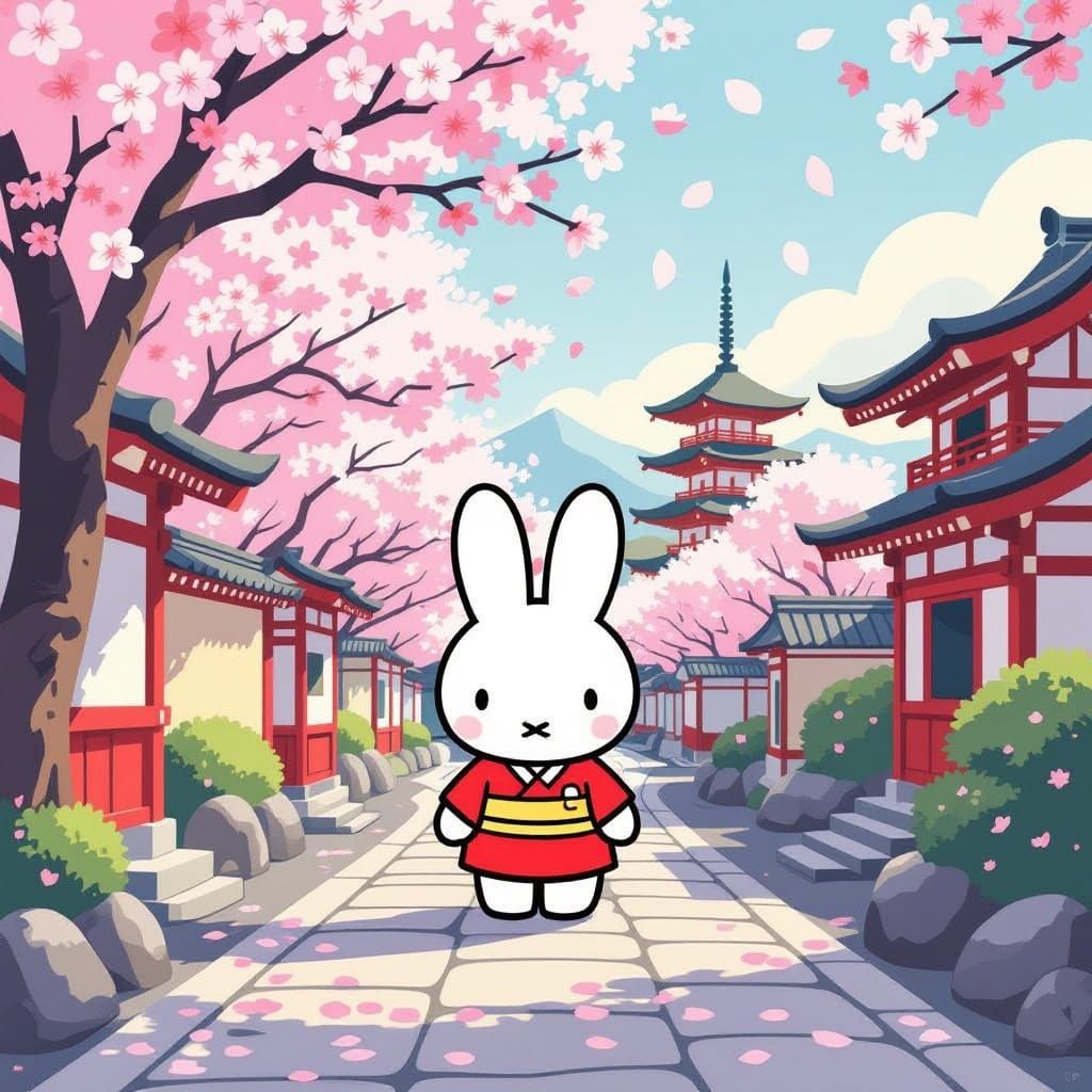 Miffy in Traditional Japanese Cherry Blossom Scene