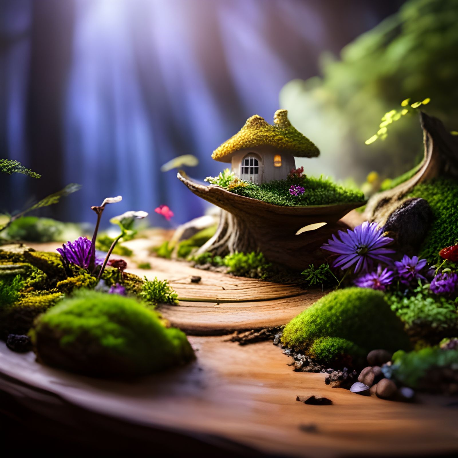 Enchanted Miniature Forest Diorama in Hyperrealistic Style