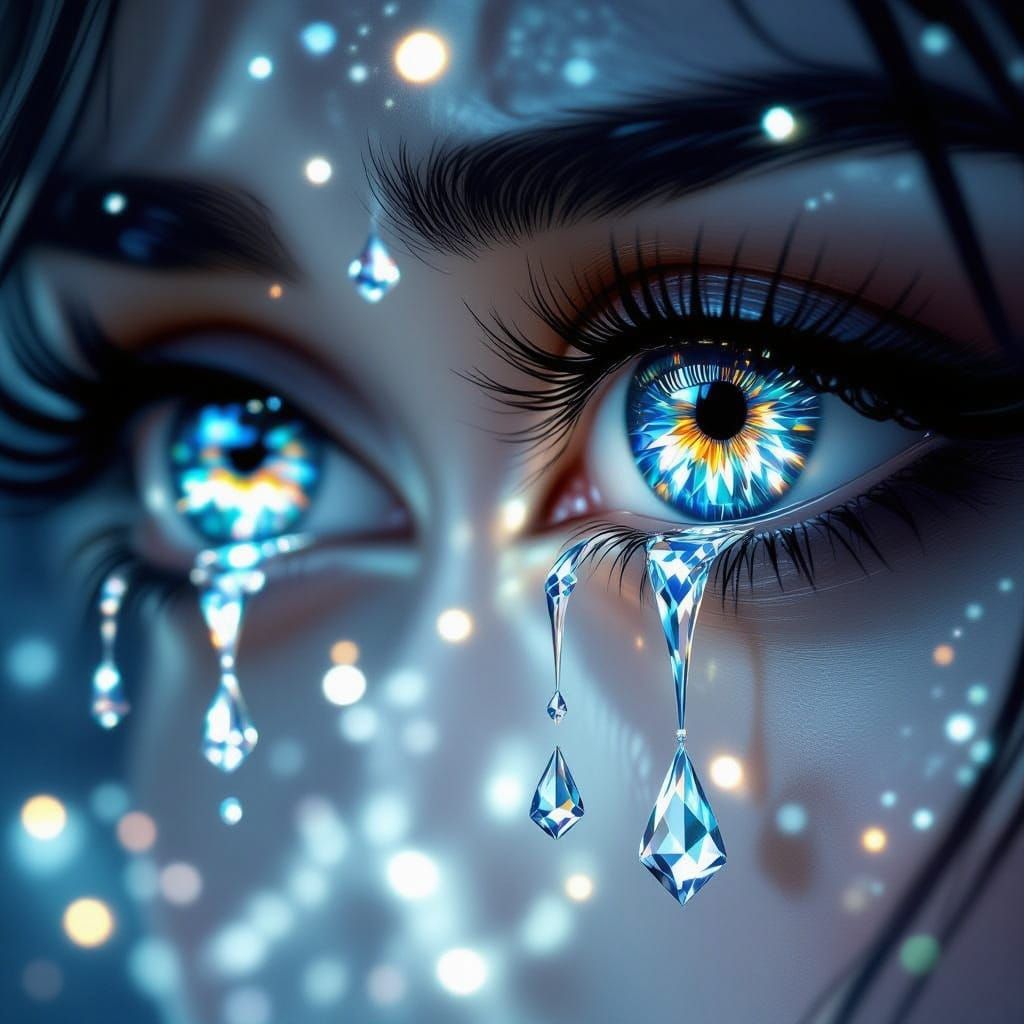 Human Eyes Shedding Shimmering Diamond Tears