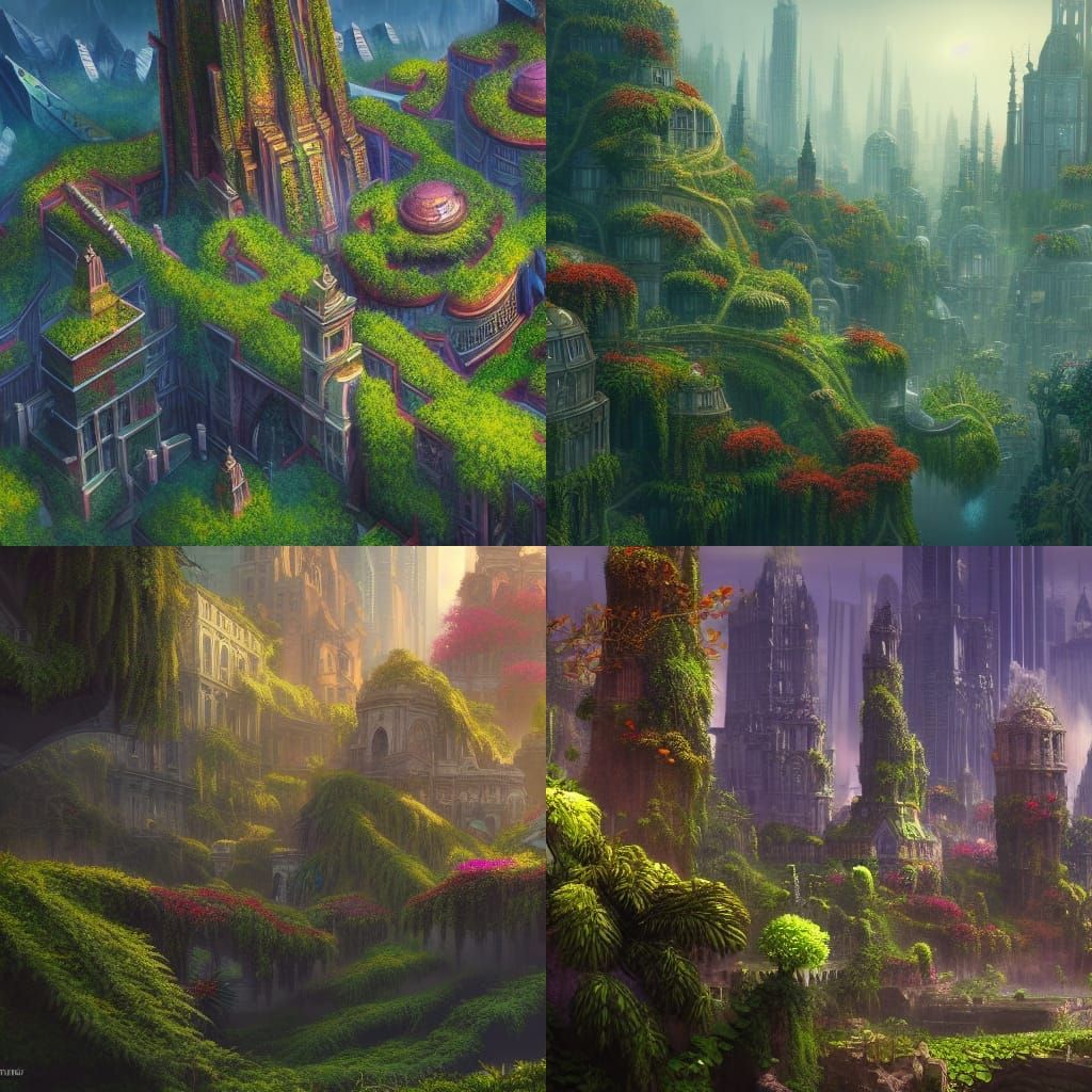 City Covered in Plants: Detailed Matte Painting