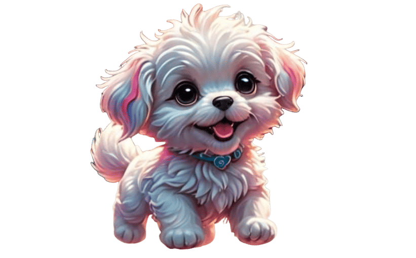 Chibi Puppy by Bioluminescent Waterfall in Candy Art