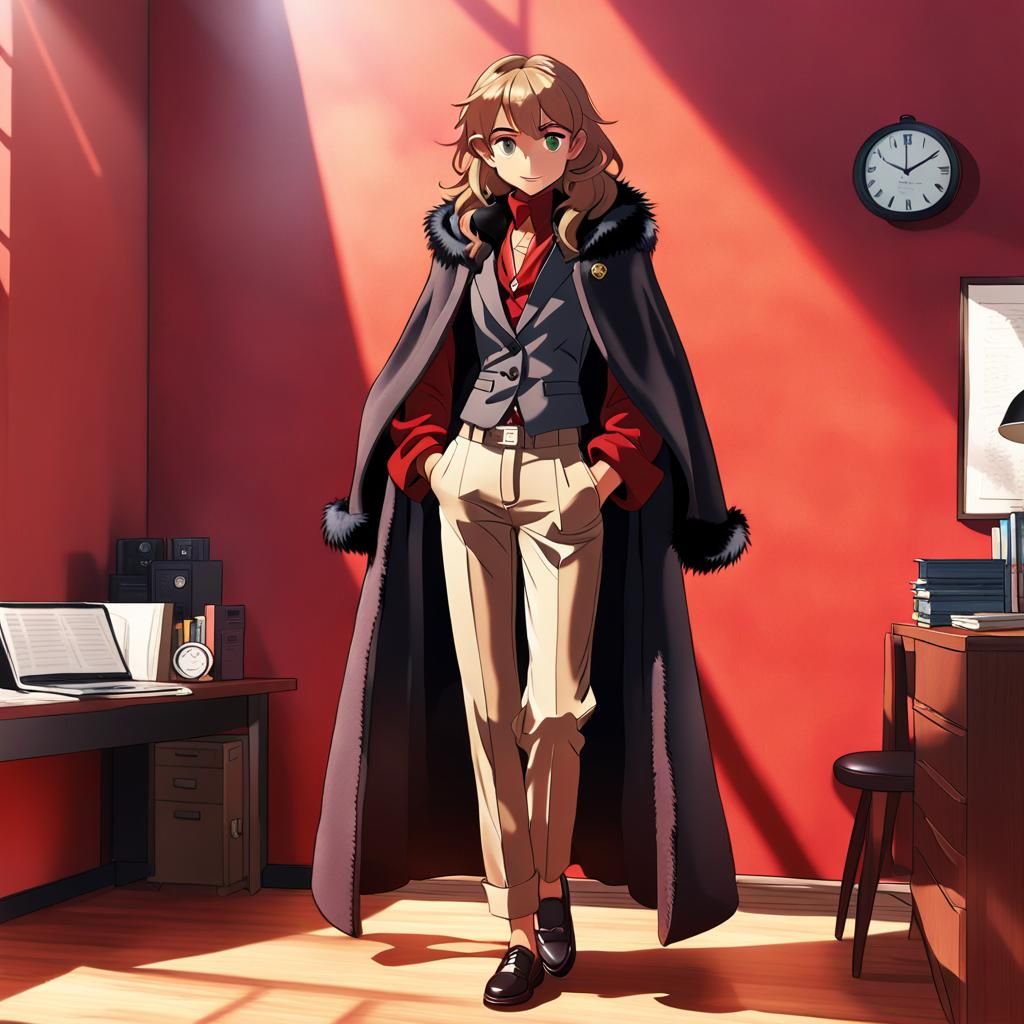 Anime Woman in Fur Cloak, Cel-Shaded Style