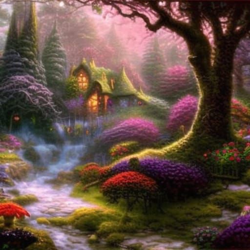 Ethereal Fantasy Landscape in Kinkade Style