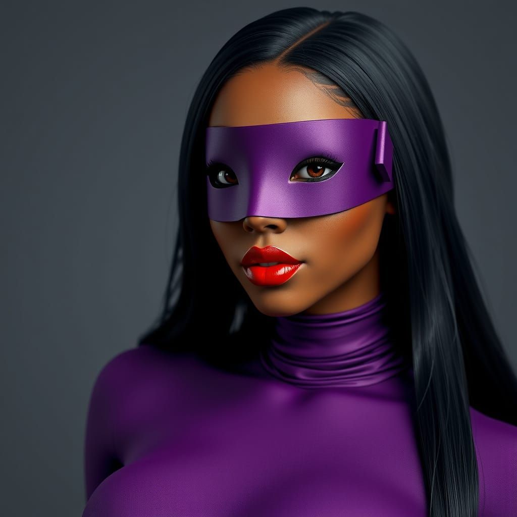 Goddess in Purple Hued Stealth Suit with Masked Eyes