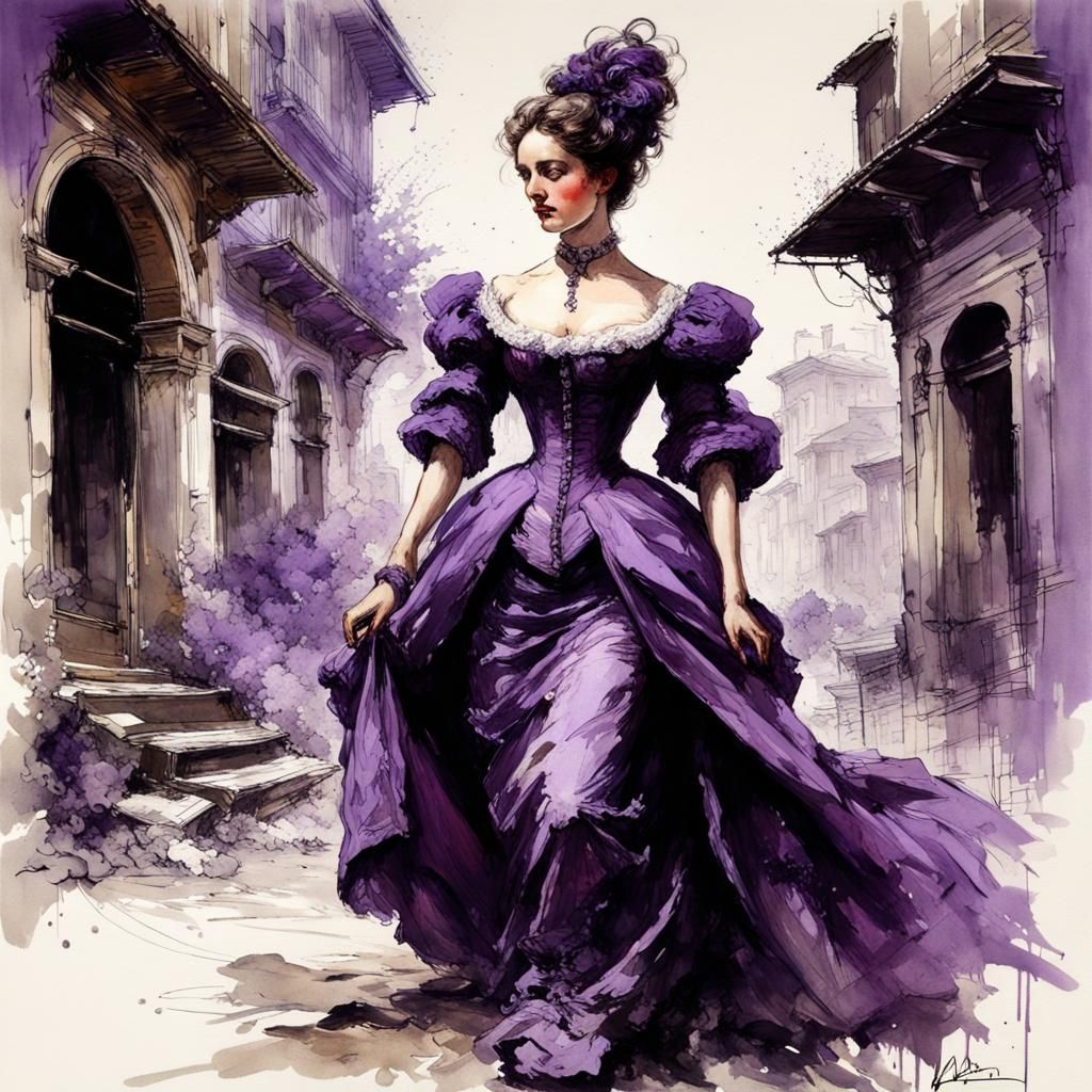 Victorian Era Italian Man and Woman Ink Art