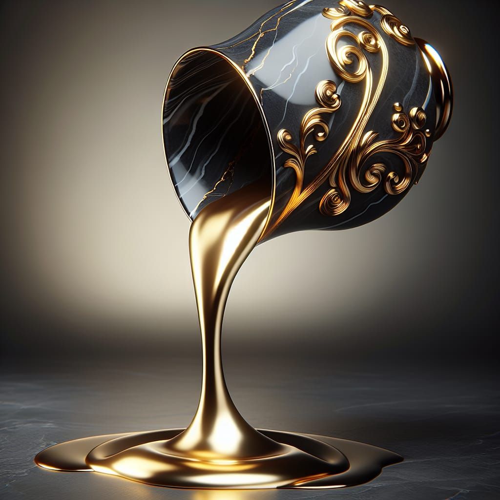 Elegant Pitcher Pouring Molten Gold Stream