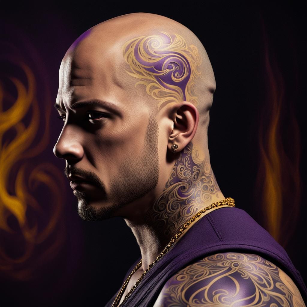 Intense Tattooed Man Portrait in Dark Fantasy Style