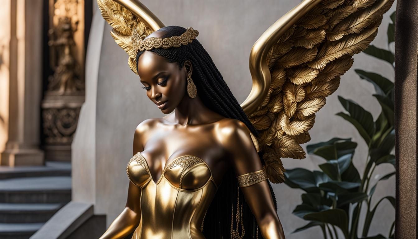 Golden Angel Statue in Heavenly Garden