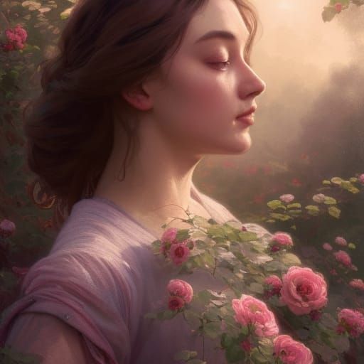 Rose Garden Portrait in Art Nouveau Style