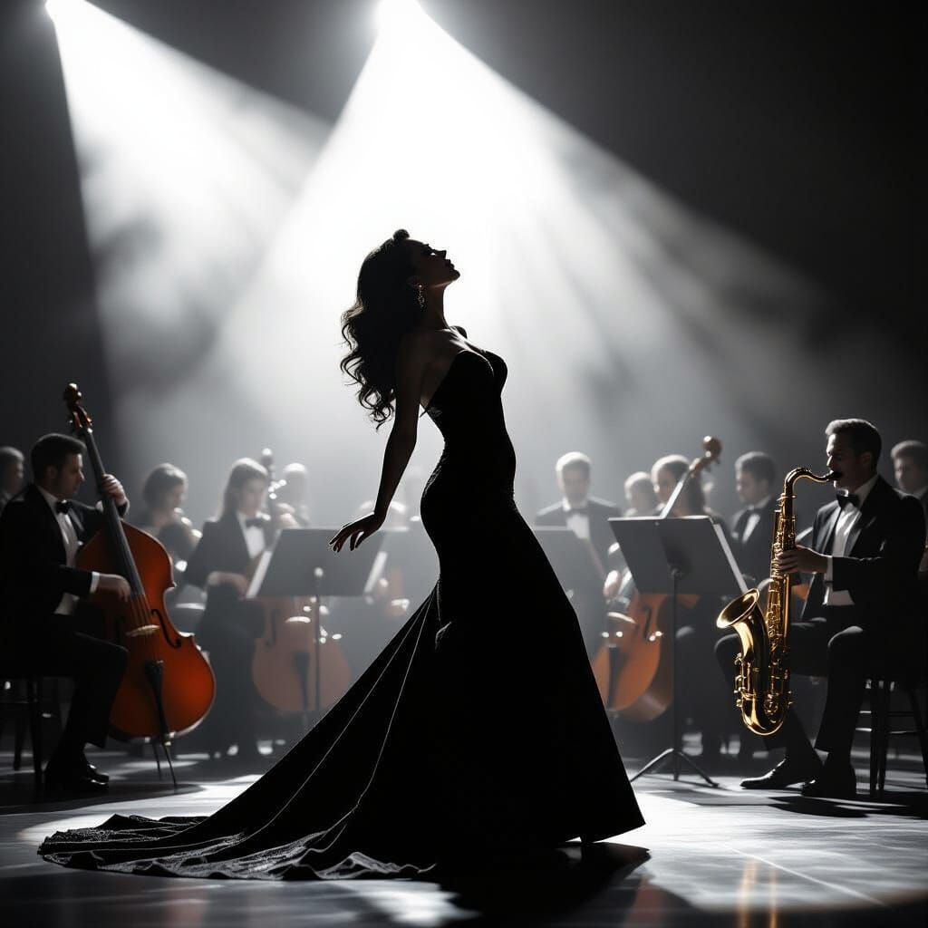 High-Contrast Film Noir Singer with Saxophone