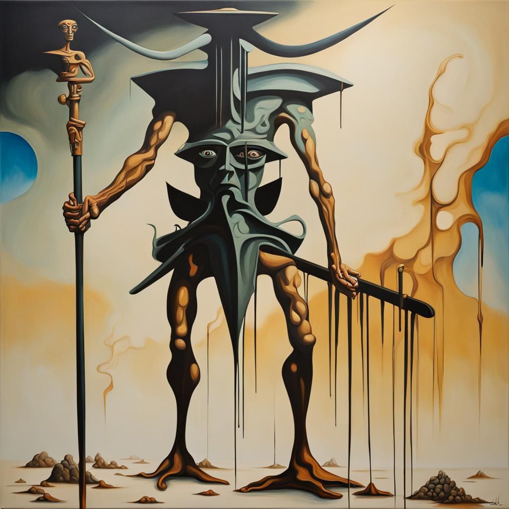 Samurai Jack in Surreal Melting Oil Canvas