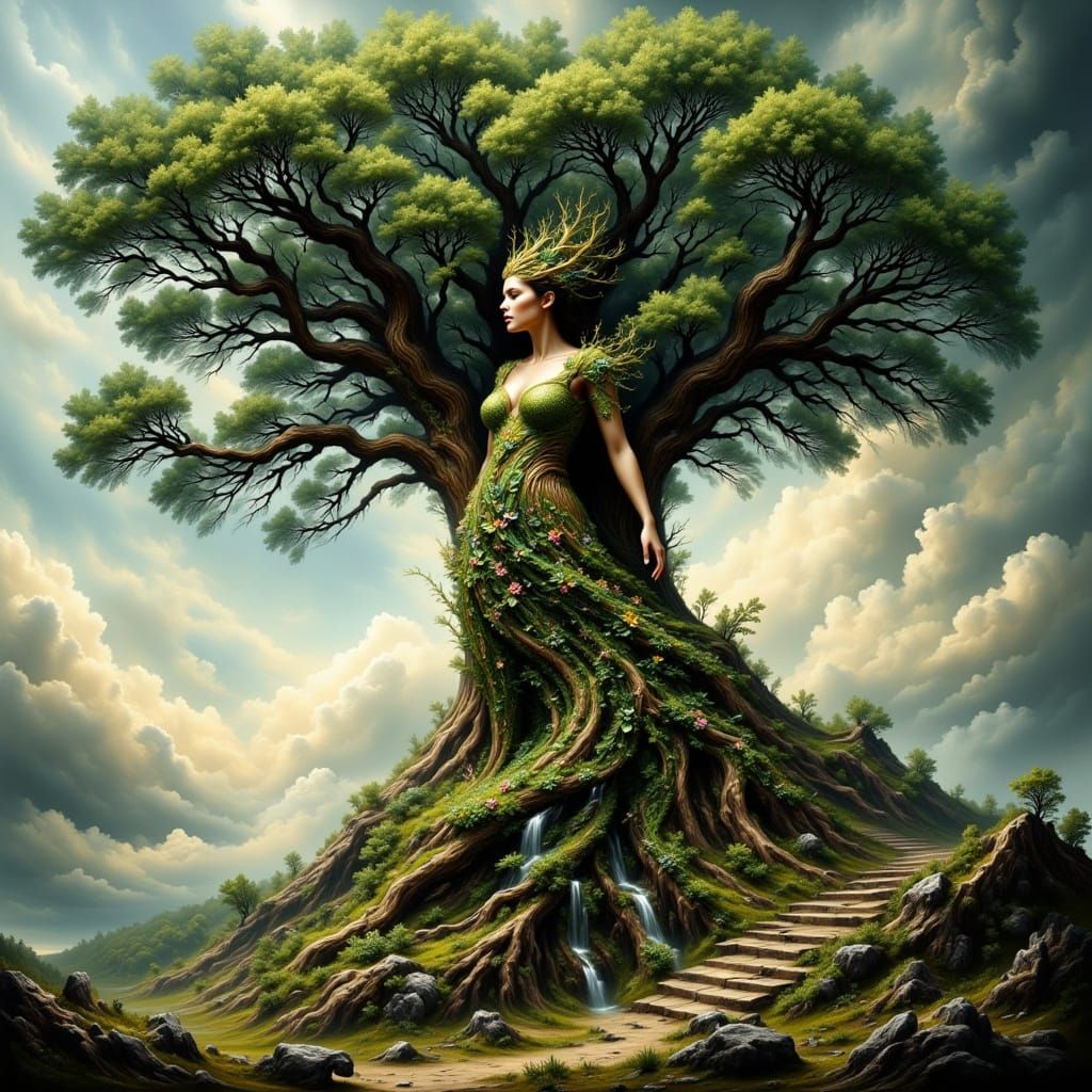 Surreal Goddess of Nature in Hyperrealistic Style