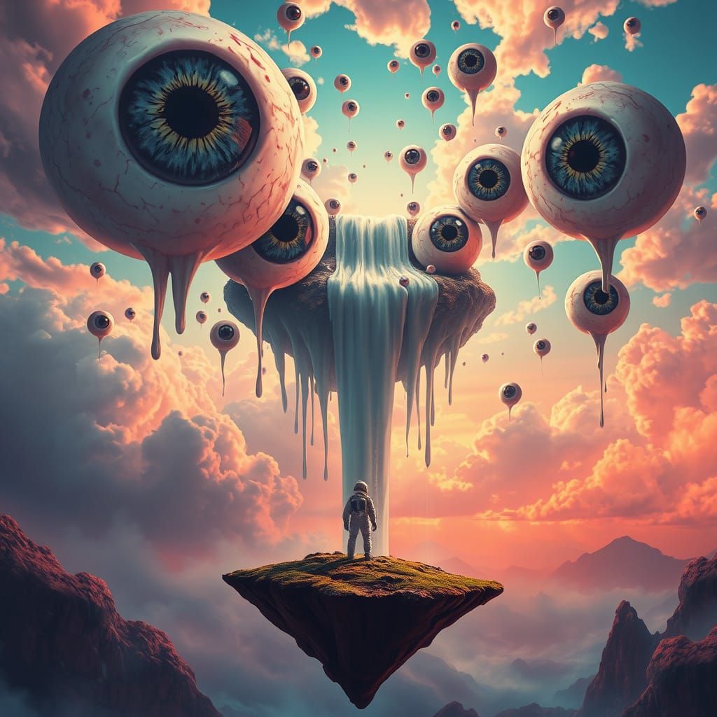 Surreal Floating Islands Landscape Inspired by Dalí