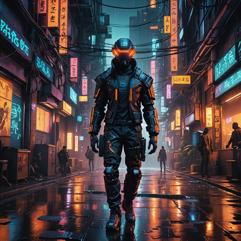 Neon Noir: Cyberpunk Alleyway Scene in Digital Art