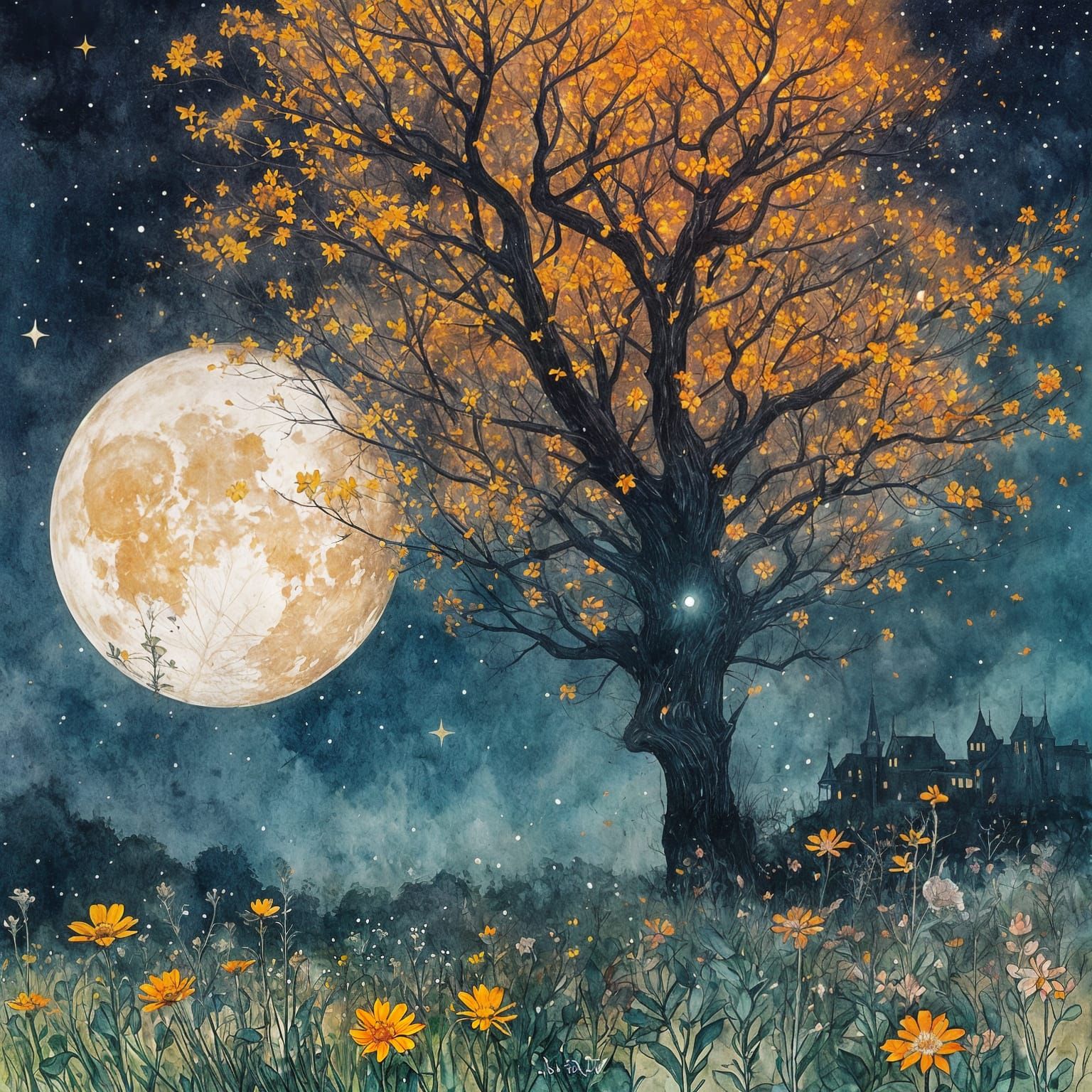 Magical Night Scene with Double Exposure in Vibrant Colors