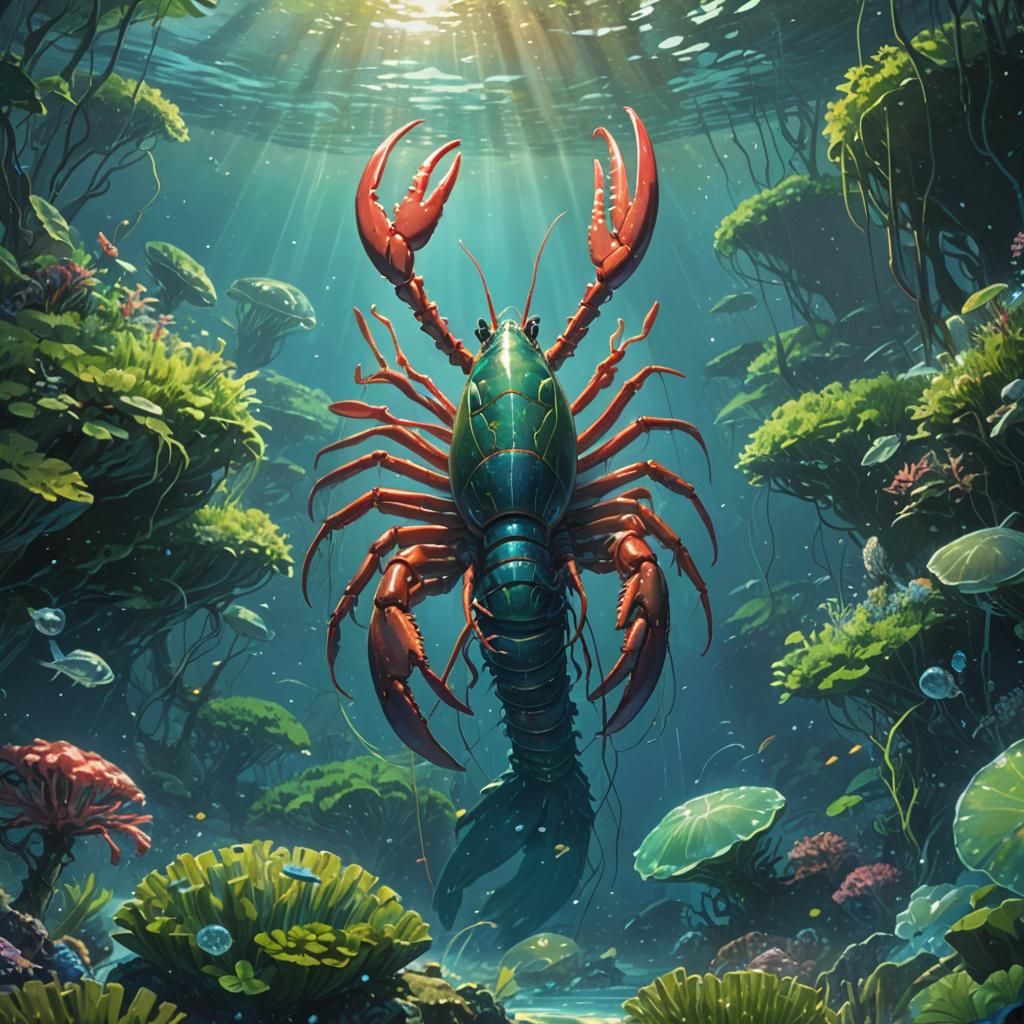 Lobster King Marches in Anime Underwater Kingdom