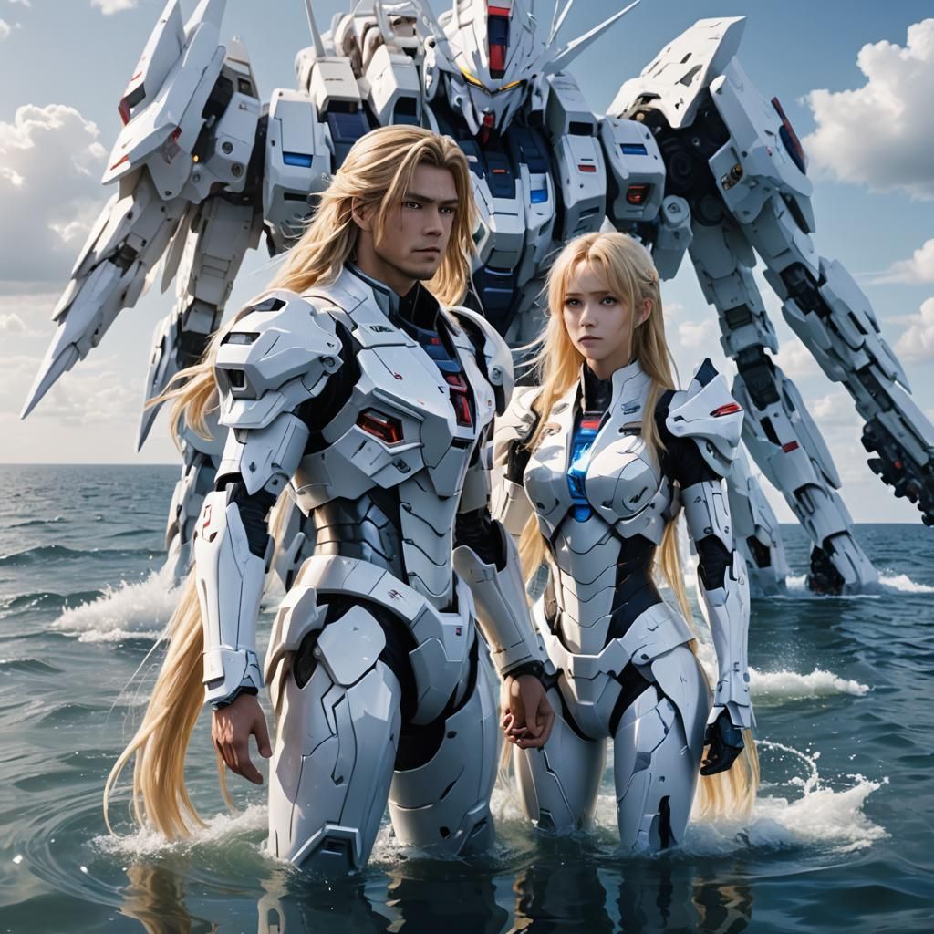 Futuristic Warriors Overlook Ocean at Sunset