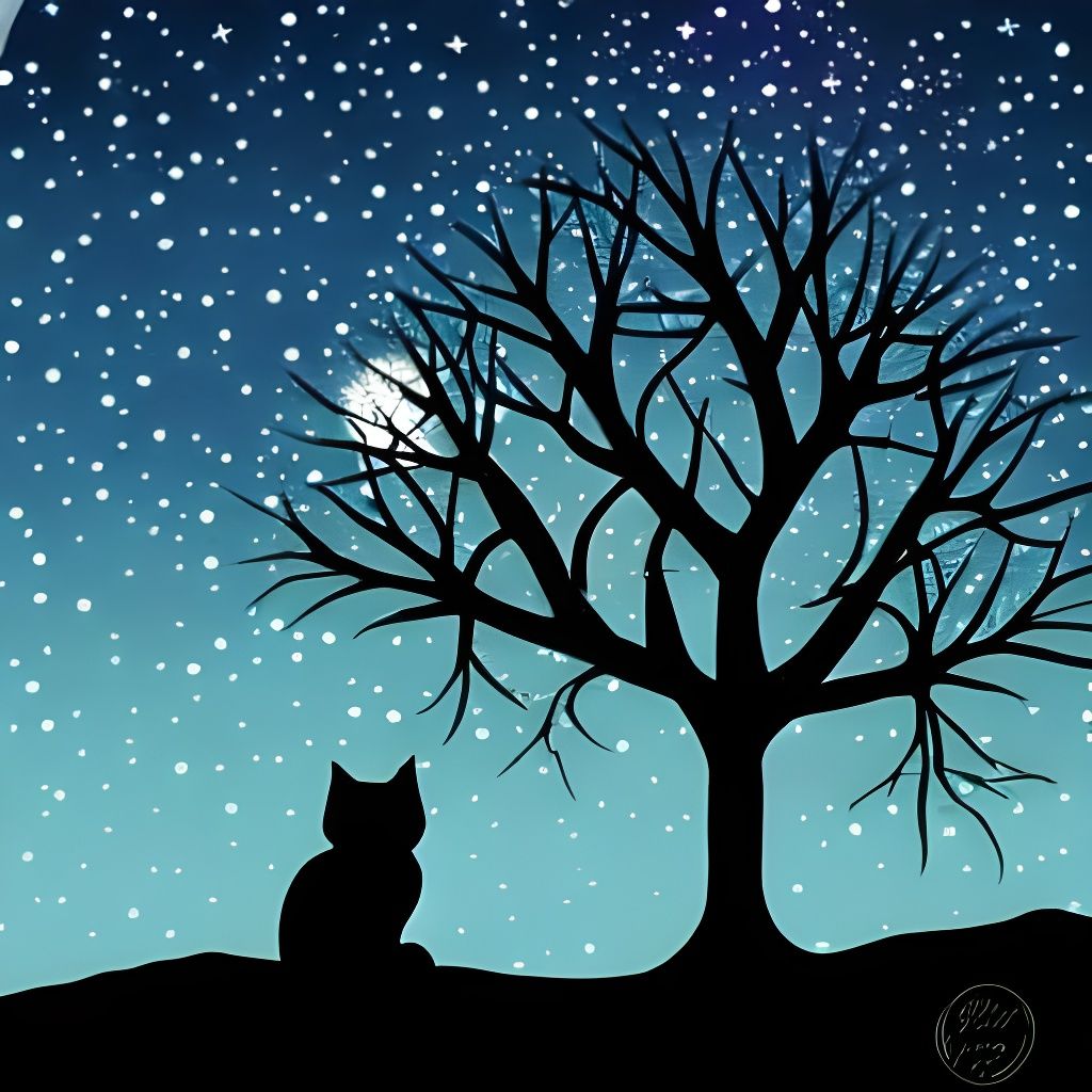 Starry Sky Silhouette with Elegant Feline