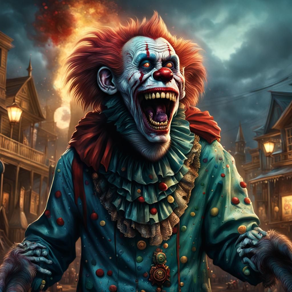 Grinning Zombie Monkey Clown in Digital Matte Painting