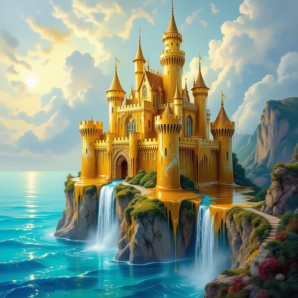 Transparent Honey Castle Overlooking Sapphire Sea