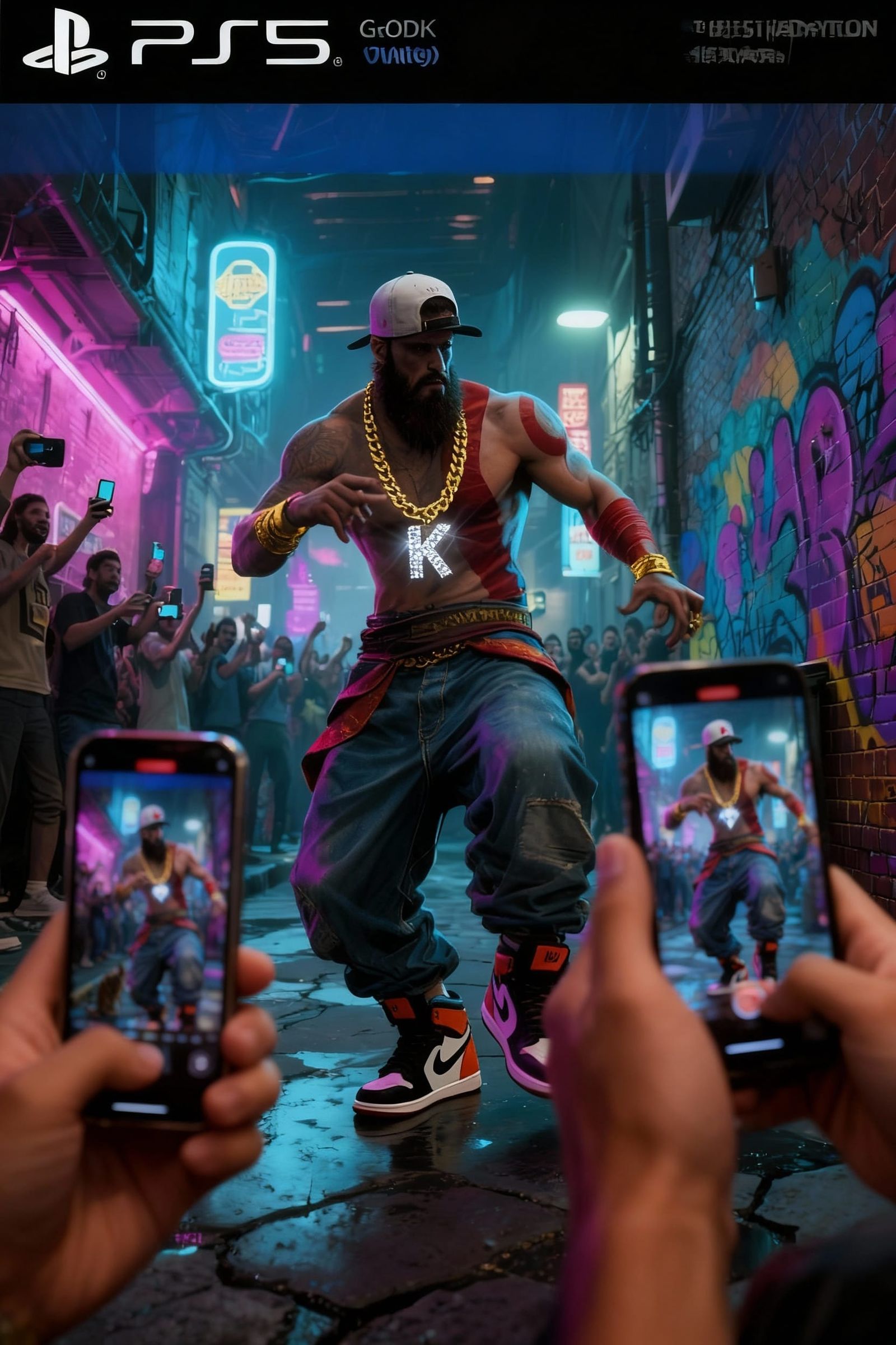 Kratos in Hip Hop Battle: PS5 Style Artwork