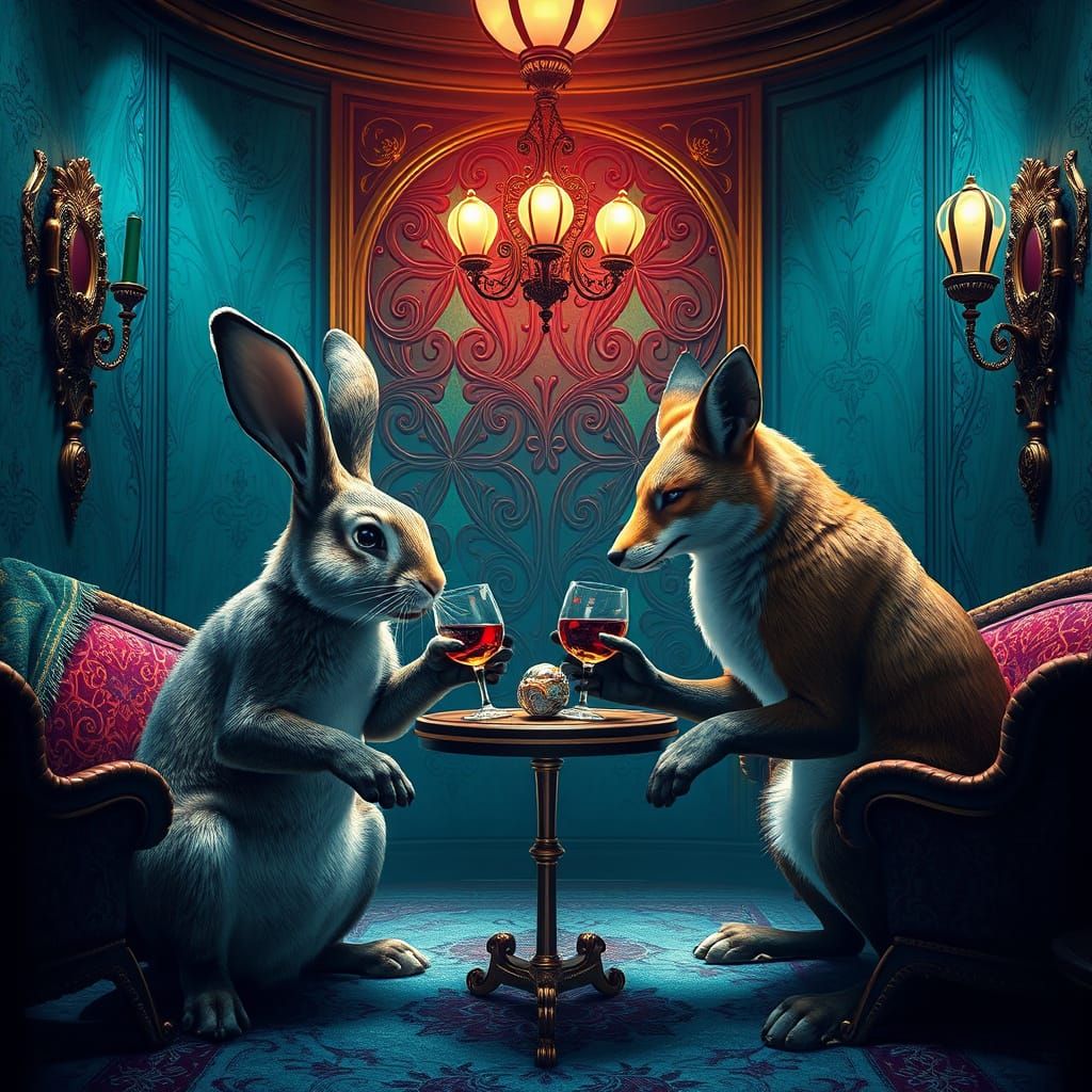 Decadent Art Deco Fantasy: Rabbit and Fox Indulge in Luxury