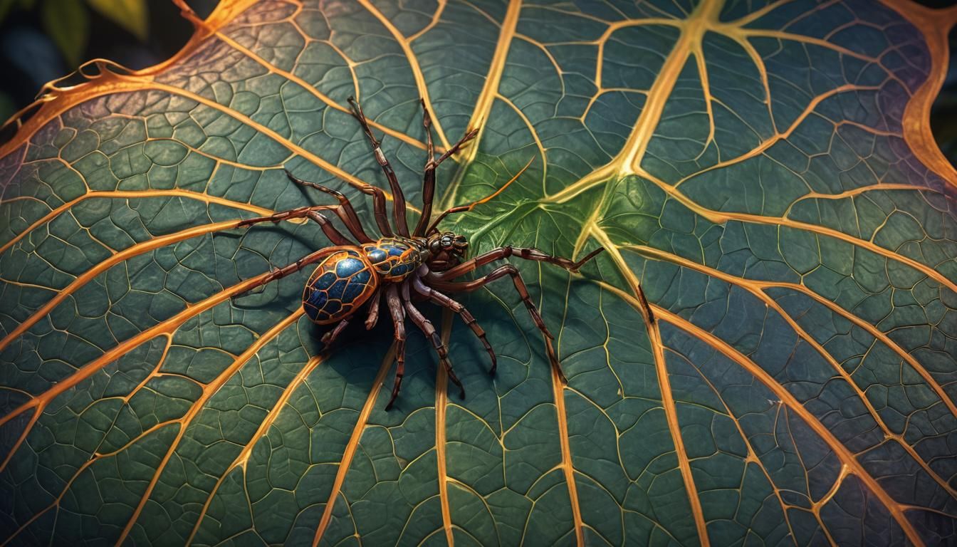 Spider Resting on Leaf in Fantasy Matte Painting