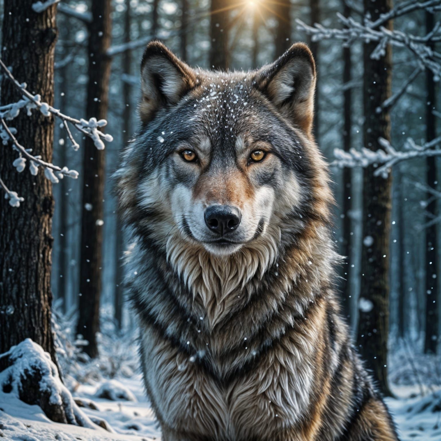 Winter Wolf Portrait in Vibrant Digital Art