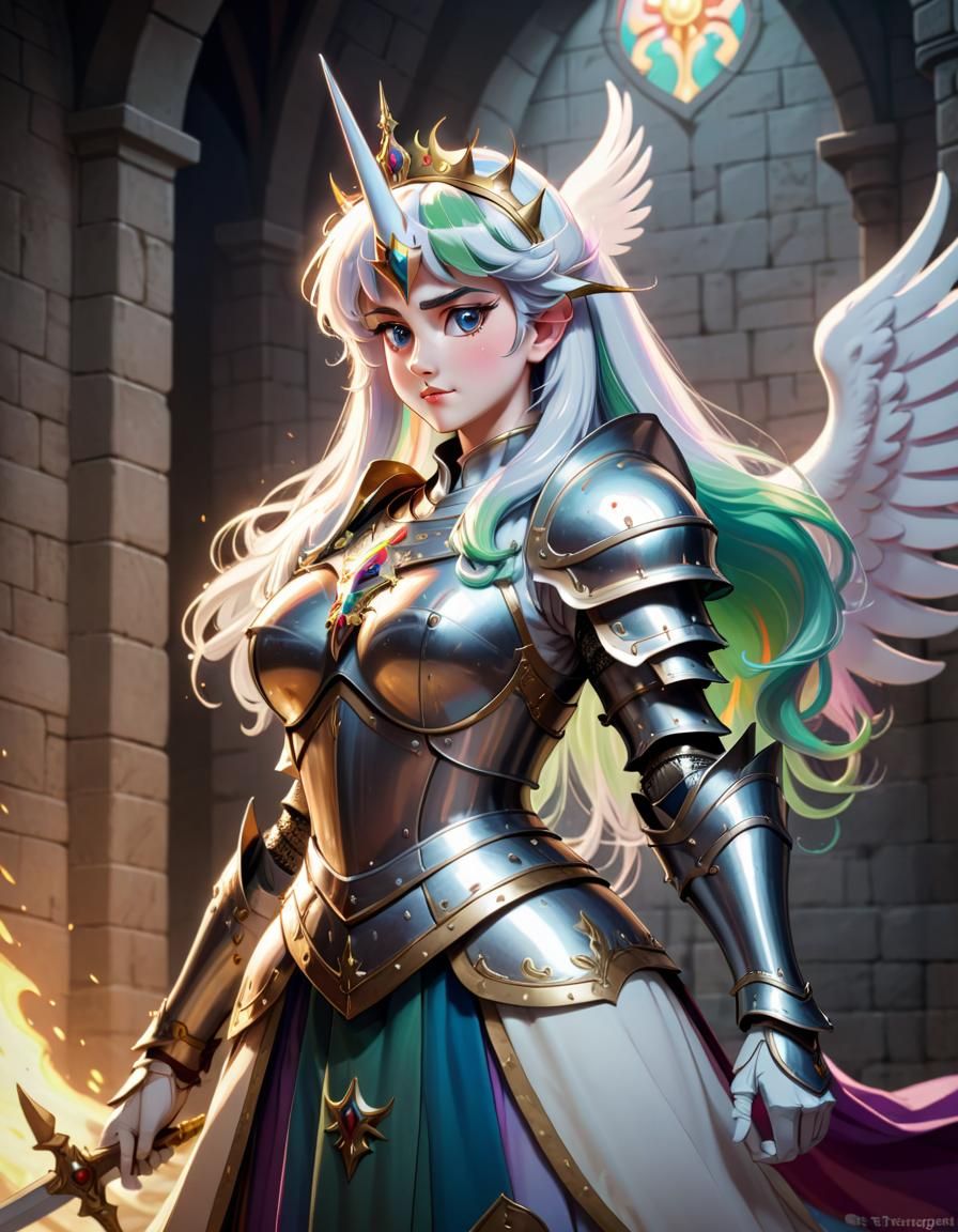 Epic Armored Princess Celestia in Anime Style