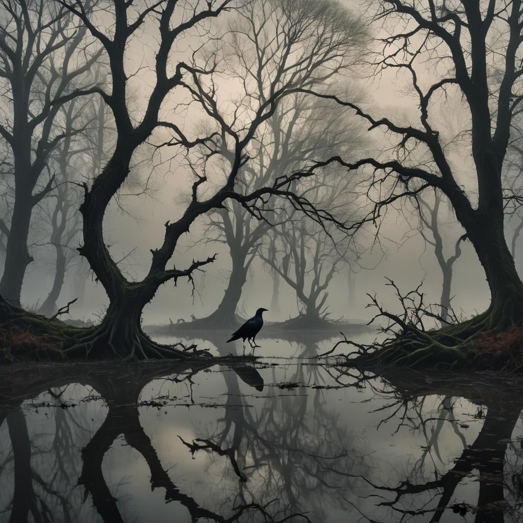 Eerie Figure in Dimly Lit Forest